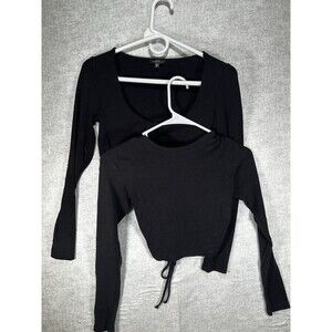 Dynamite Lot of 2 Black Cropped Tops Women’s Size XS Long Sleeve Slim Fit